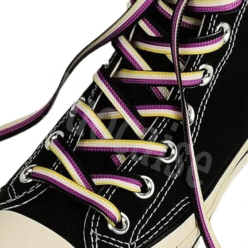 1Pair Non-binary Shoe Laces Gay Pride Liberty Shoelaces Personality Color Flat Printed Shoelace Vertical Stripes Trend Shoelace