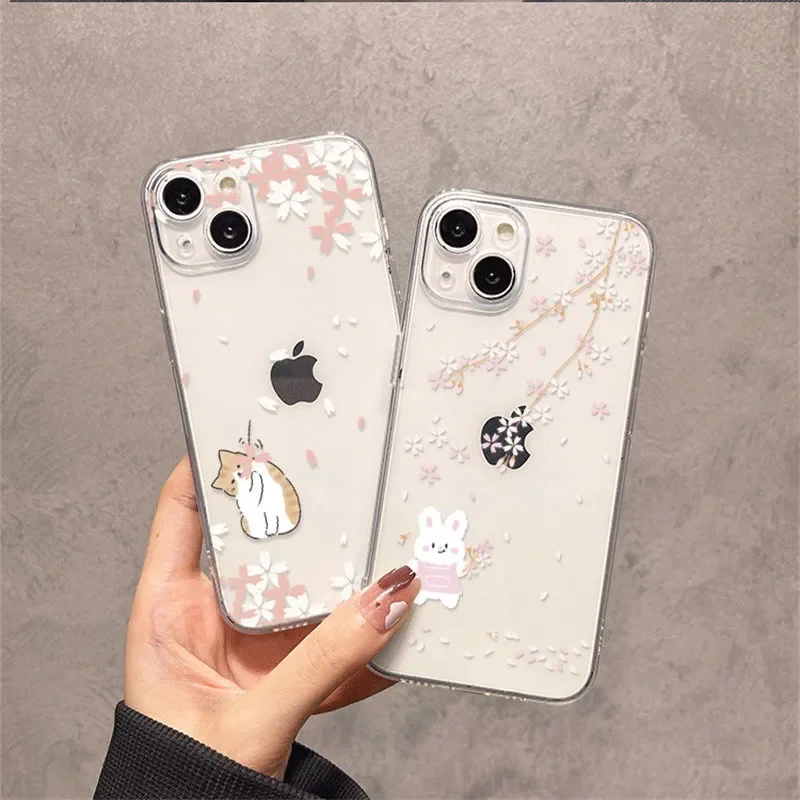 زهر الكرز أرنب القط الكرتون لطيف Kawaii جراب هاتف آيفون 16 15 14 13 12 11 برو XR X ماكس 7 8 زائد MINI Y2K الحظ غطاء #4