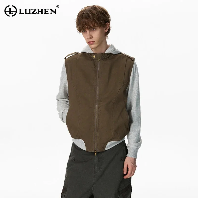LUZHEN 2026 Casaco com Capuz de Manga Longa com Recortes da Moda Masculina, Jaqueta Casual de Estilo Simples e Elegante, Roupas de Alta Qualidade JY93