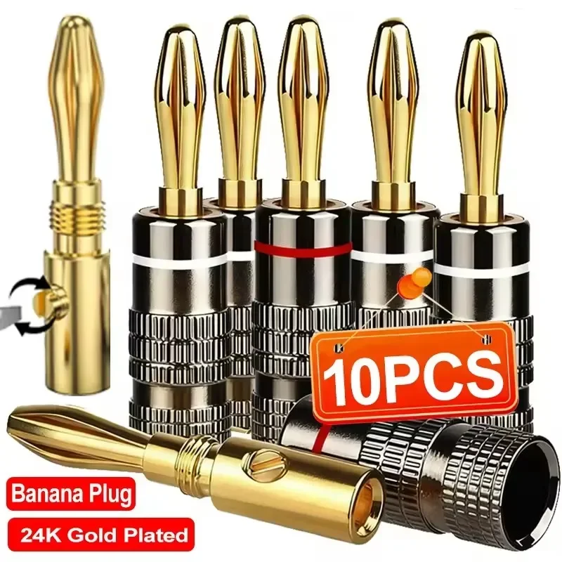 Universelle vergoldete Metall-Bananenstecker, lötfrei, 4-mm-Bananenstecker mit Schraubverschluss für Audio-Buchsen, Lautsprecher- und Verstärkerstecker – Detail 1