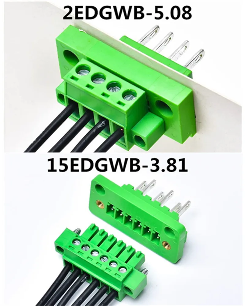 5sets 2EDGWB 5.08/15EDGWB 3.81 2/3/4/5/6/10/12Pin Wall Terminal Plug Type 5.08mm/3.81mm Pitch Connector Pcb Screw Terminal Block