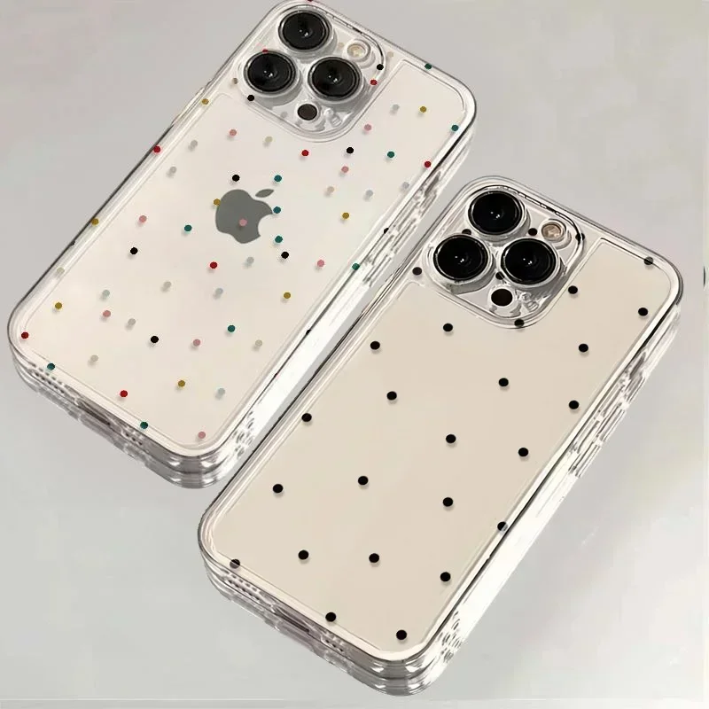 INS Fashion Colorful Polka Dot Clear Case For iPhone 16 15 14 11 12 13 Pro Max Mini 7 8 Plus SE X XS XR Transparent Cover Fundas