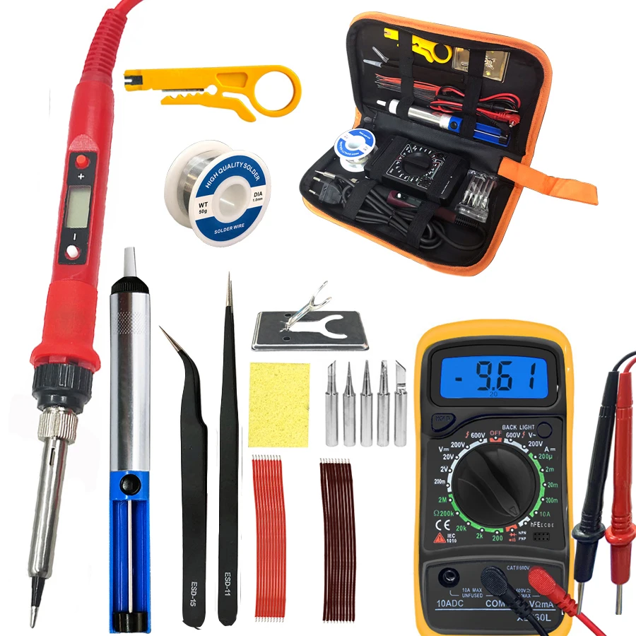 

80W Digital Electric Soldering Iron 220V 110V Temperature Adjustable LCD display Solder welding iron tool kit Tips