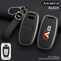 Zinc Alloy Leather Car Remote Key Case Cover Protection Shell For Audi A8 Logo d3 d4 d5 4e 4h Keyless Keychain Auto Accessories