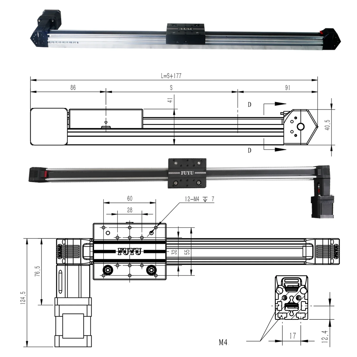 High Speed Linear Motion Long Stroke Double Axis Thin Slide Belt Driven Rail Guide(1400mm)