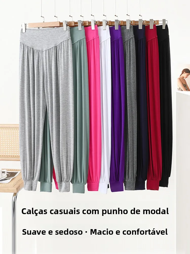 Calças de Yoga Modal de Cintura Alta para Mulheres, Ajuste Solto, Calças Capri para Dança e Esportes, Efeito de Emaecimento