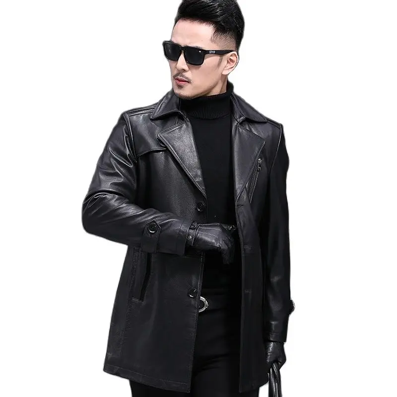 

BATMO 2023 new arrival natural cow leather jackets men,men's real leather trench coat,plus-size M-5XL X9016