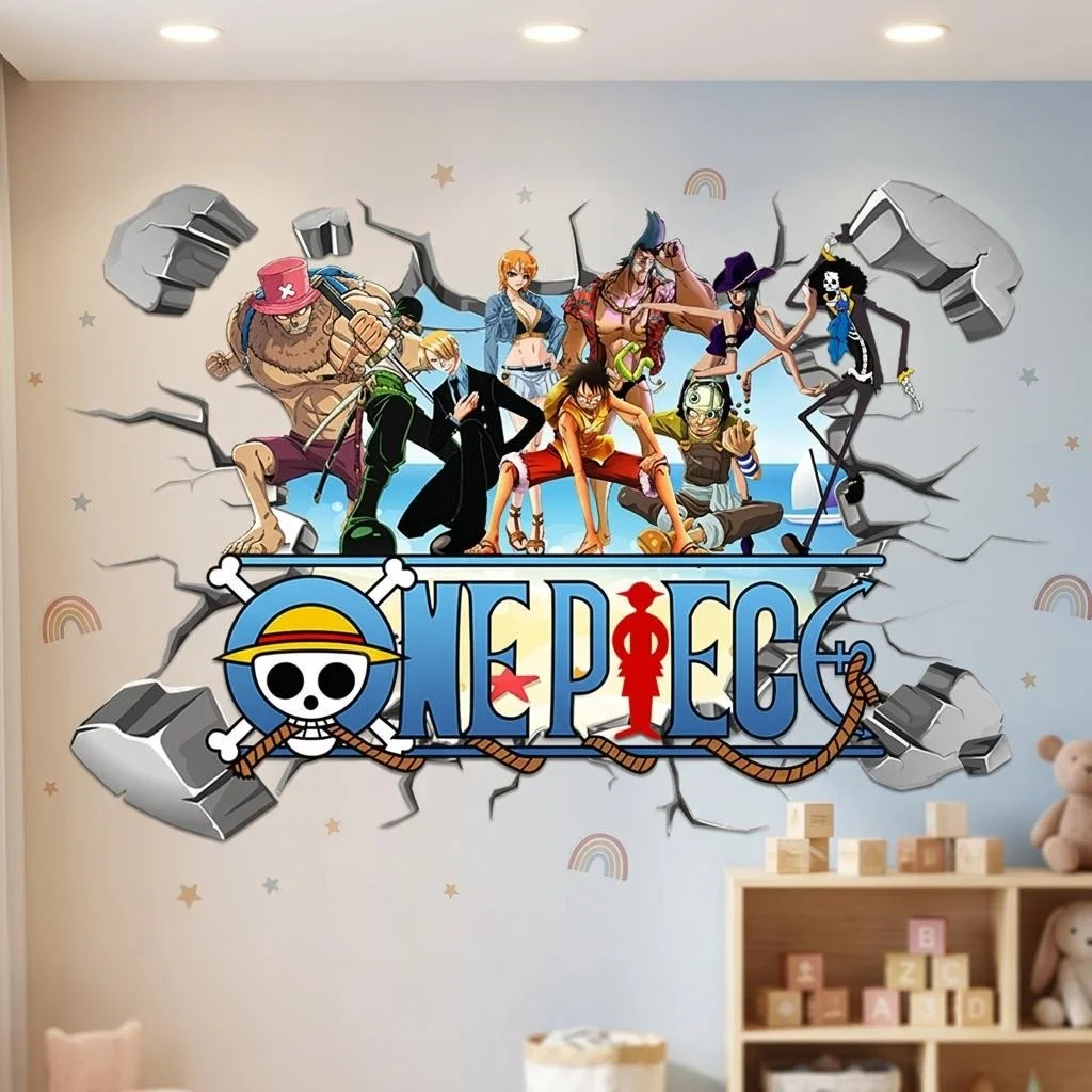 Cartoon One Piece Luffy 3D Wall Stickers For Kids Room Decoration Home Bedroom Decor Movie Self Adhesive Stickers - view 4