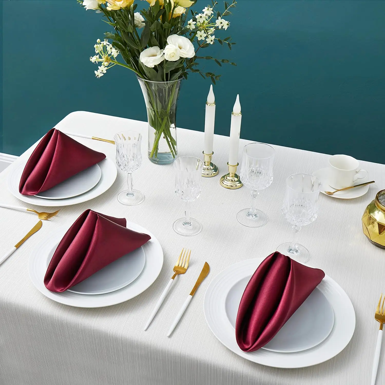 100팩 사각 새틴 디너 냅킨, 20x20인치 실키 소프트 스무스 테이블 클로스 냅킨 레스토랑 웨딩용, 버건디