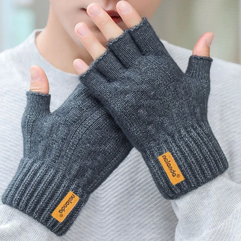 New Half Finger Winter Knitted Gloves for Adult Men Women Thickened Warm Outdoor Cycling Writing Exposed Fingers Gloves