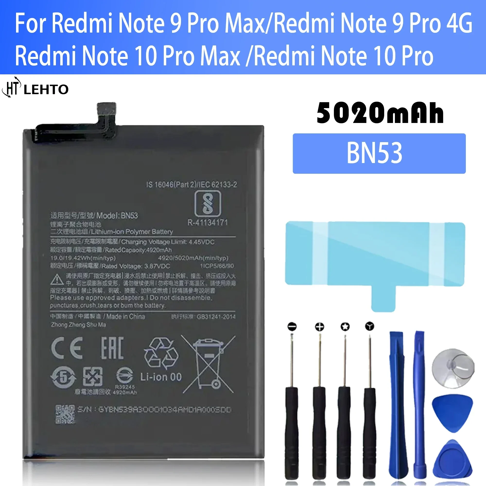 

New 100% original BN53 Battery For Redmi Note 9 Pro Max/ Redmi Note 9 Pro 4G Global /Redmi Note 10 Pro Max phone Batteries