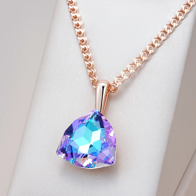 Kienl Hot Triangle Colorful Natural Zircon Pendant Necklace for Women 585 Rose Gold Color Wedding Accessories Daily Jewelry
