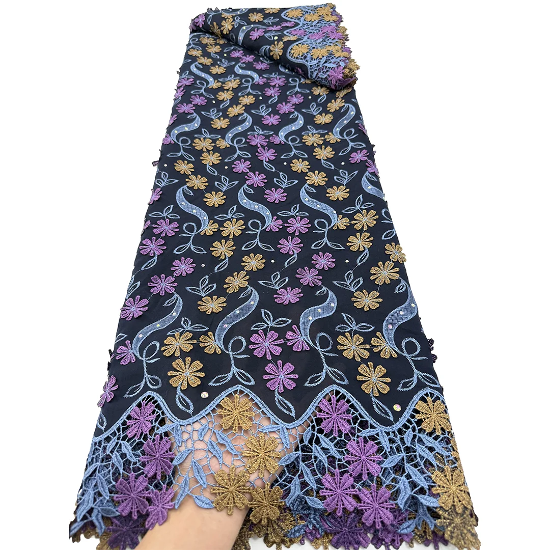 

African Embroidered Swiss Voile 3D Lace with Stones, Latest Sewing Nigeria Garment Cloth, All Occasions Fabric