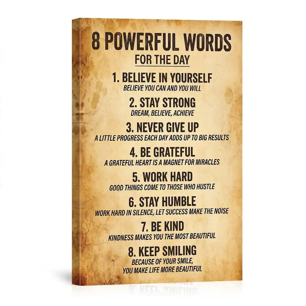 8 Powerful Words for the Day Motivational Canvas Wall Art Decor Inspirational Poster for Home Office Bedroom Living Room