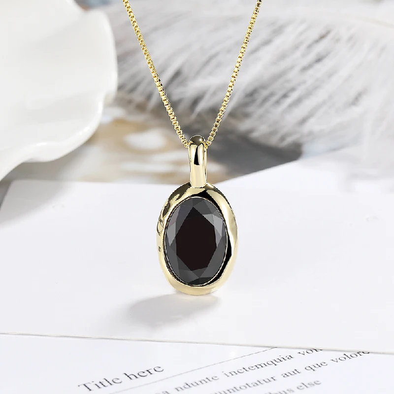 HUATIWOCY Vintage Obsidian Gemstone Pendant Necklace 925 Silver Jewelry for Women Wedding Engagement Party Gift Accessories