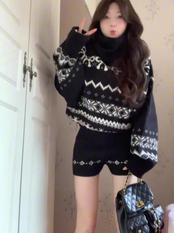 冬用ハイネックニットセーターセット レディース ファッション ゆったり スタイリッシュ アウター インナー カジュアルウェア