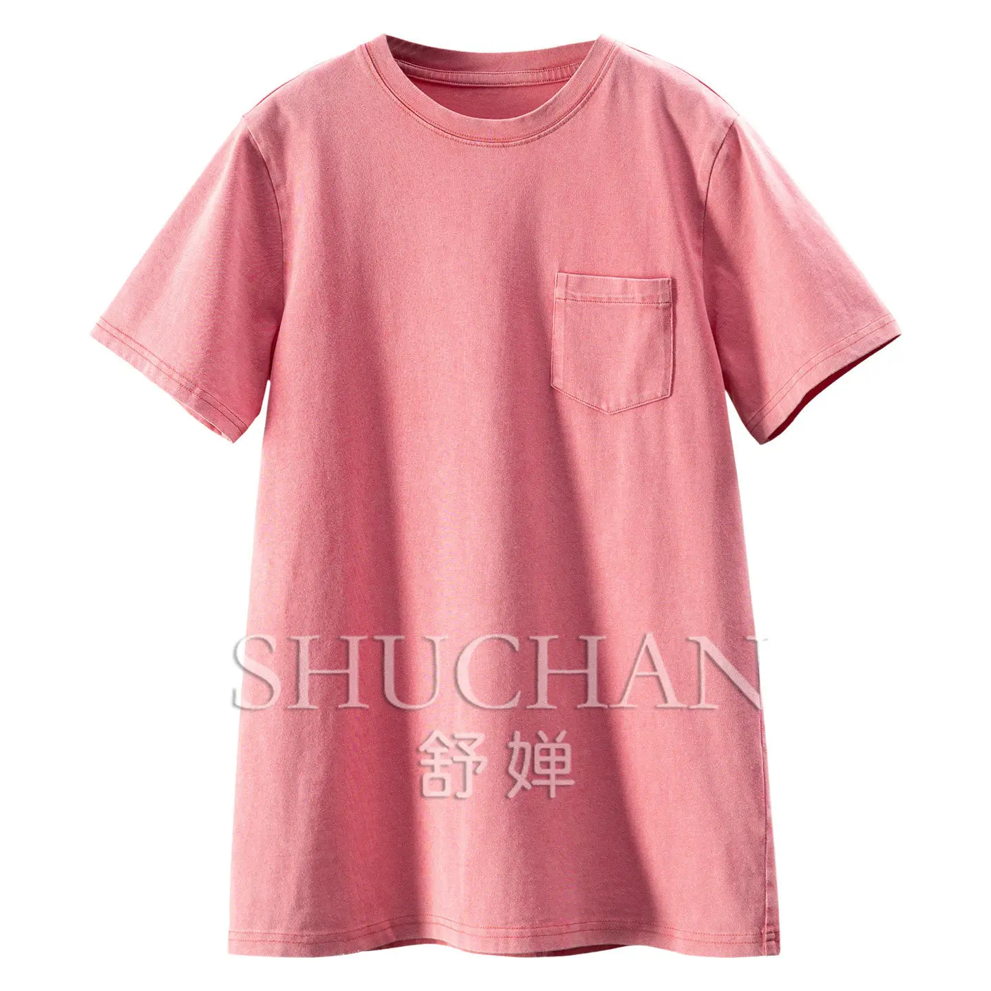 Gentle Powder French Retro Old Fried Color 100% Cotton Round Neck Short-sleeved T-shirt Women's 60W8