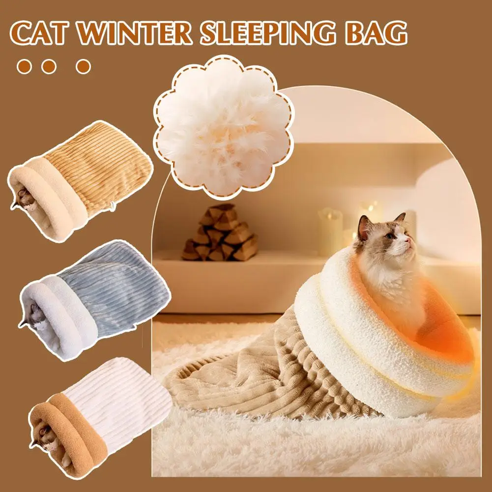 Cat Winter Sleeping Bag Pet Down Sleeping Bag Nest PP Cotton Semi-enclosed Warm And Comfortable Large Pocket Design M/L Cute