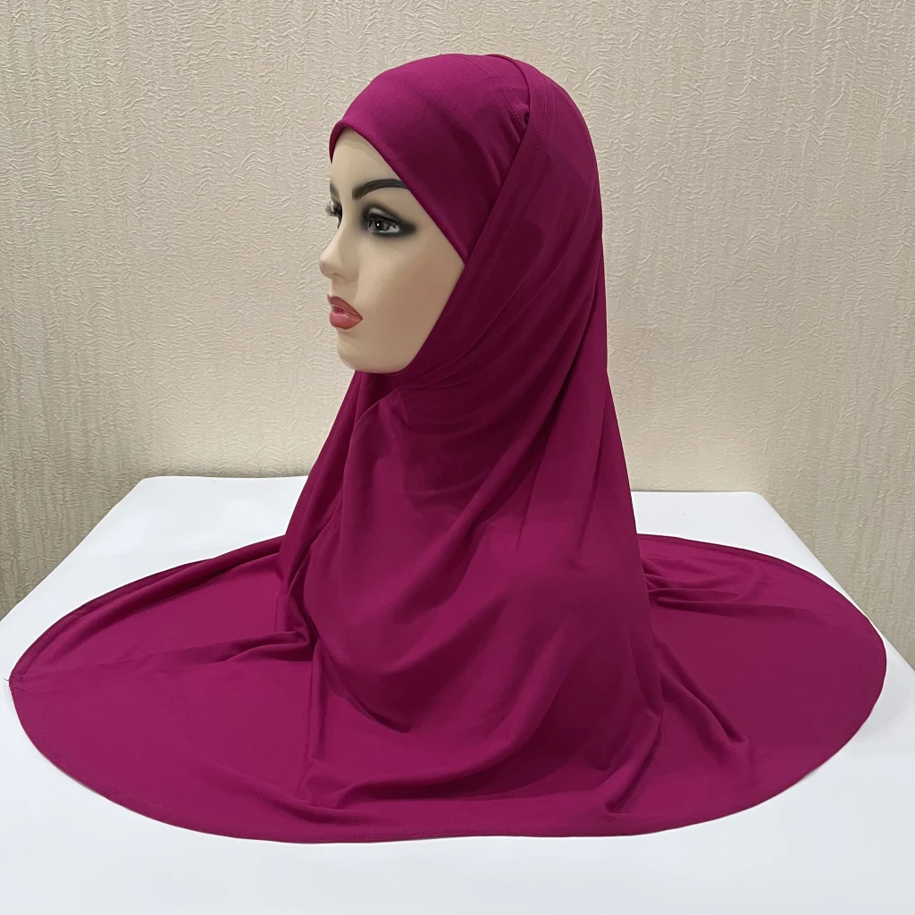 H292 Plain Two Pieces Large size muslim hijab with chin part top quality amira pull on islamic scarf hot sell headscarf