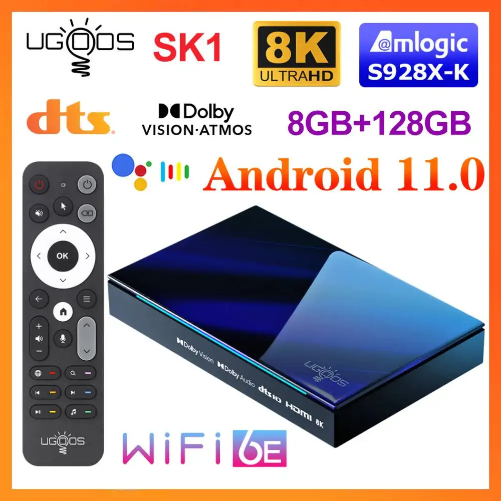 Amlogic S928X-K Android 11.0 8K Media Player Dolby Vision UGOOS SK1 TV BOX Audio ATMOS DTS HD Widevine L1 WiFi6 BT5.2 1000M