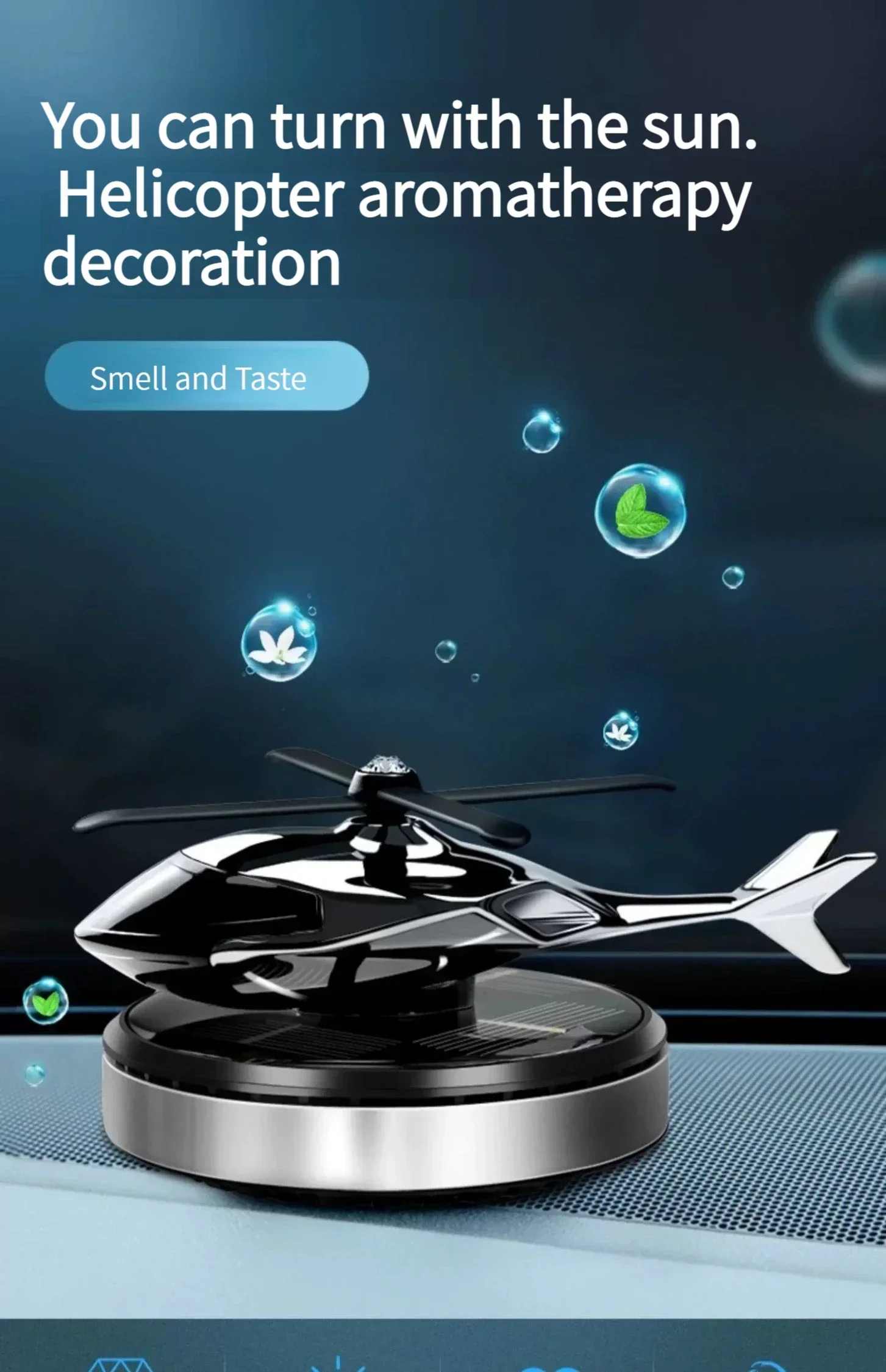 Neue Auto Lufterfrischer Solar Hubschrauber Dekoration Legierung Propeller Rotierenden Auto Aroma Parfüm Diffusor Innen Zubehör – Detail 5