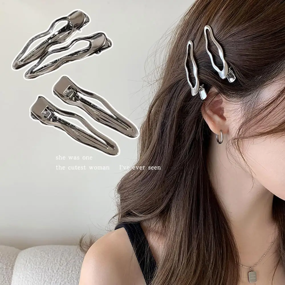 

1Pc Metal Wave Barrettes Hairpin Side Clip Hair Accessories Silver Metal Alligator Hair Pins Durable Non-Slip Metal Bangs Clips