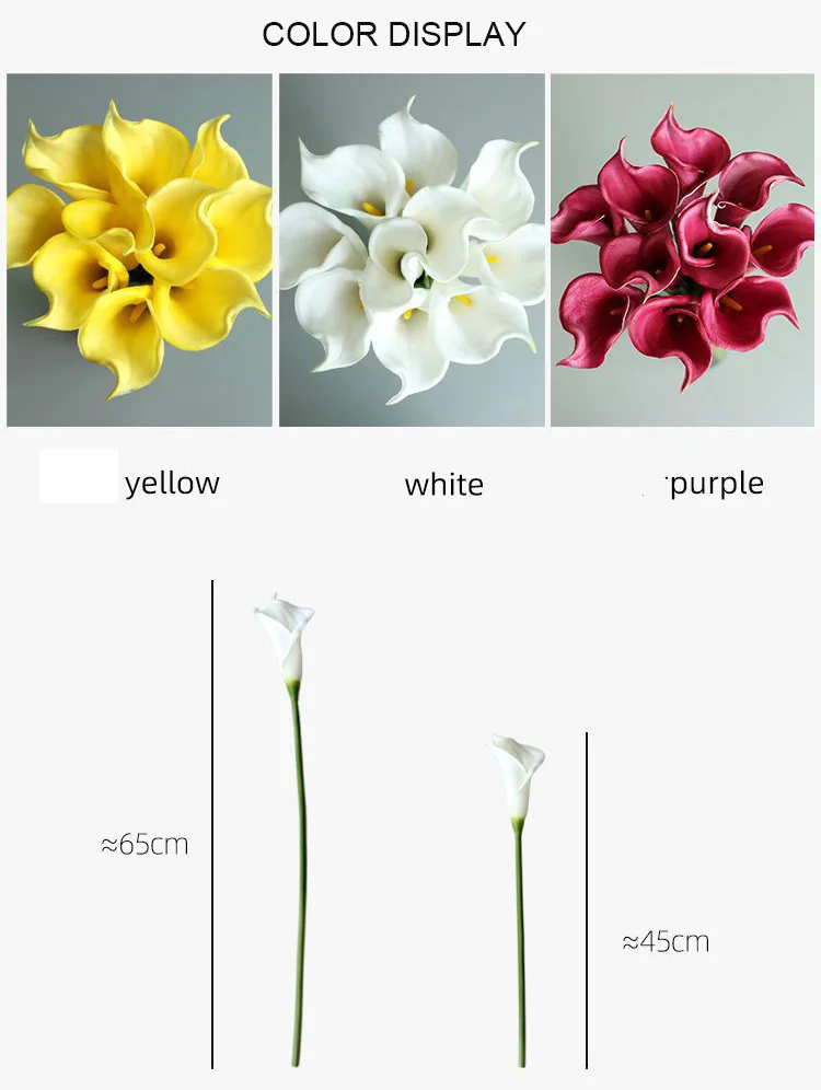 7 Stück PU Lange Zweige Große Calla-Lilien Realistische Künstliche Blumen Hochzeitsdekoration Blumenarrangement Heim-Party Calla Kunstblumen – Detail 6