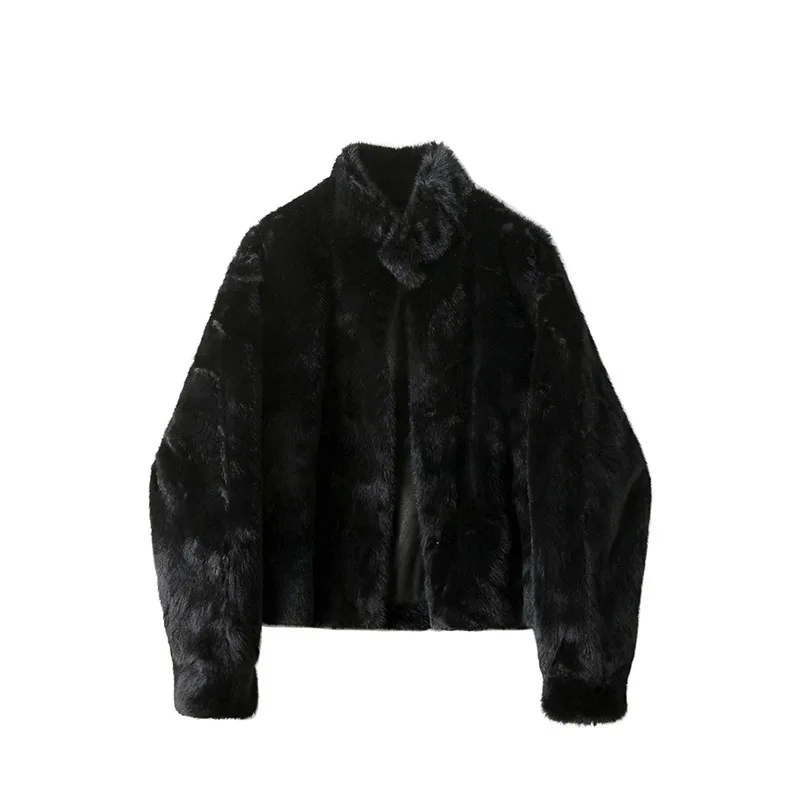 Imitation Mink Fur Women's Coat Winter New Stand Collar Thickened Environmentally Friendly Fur Solid Color Short Plush Jacket