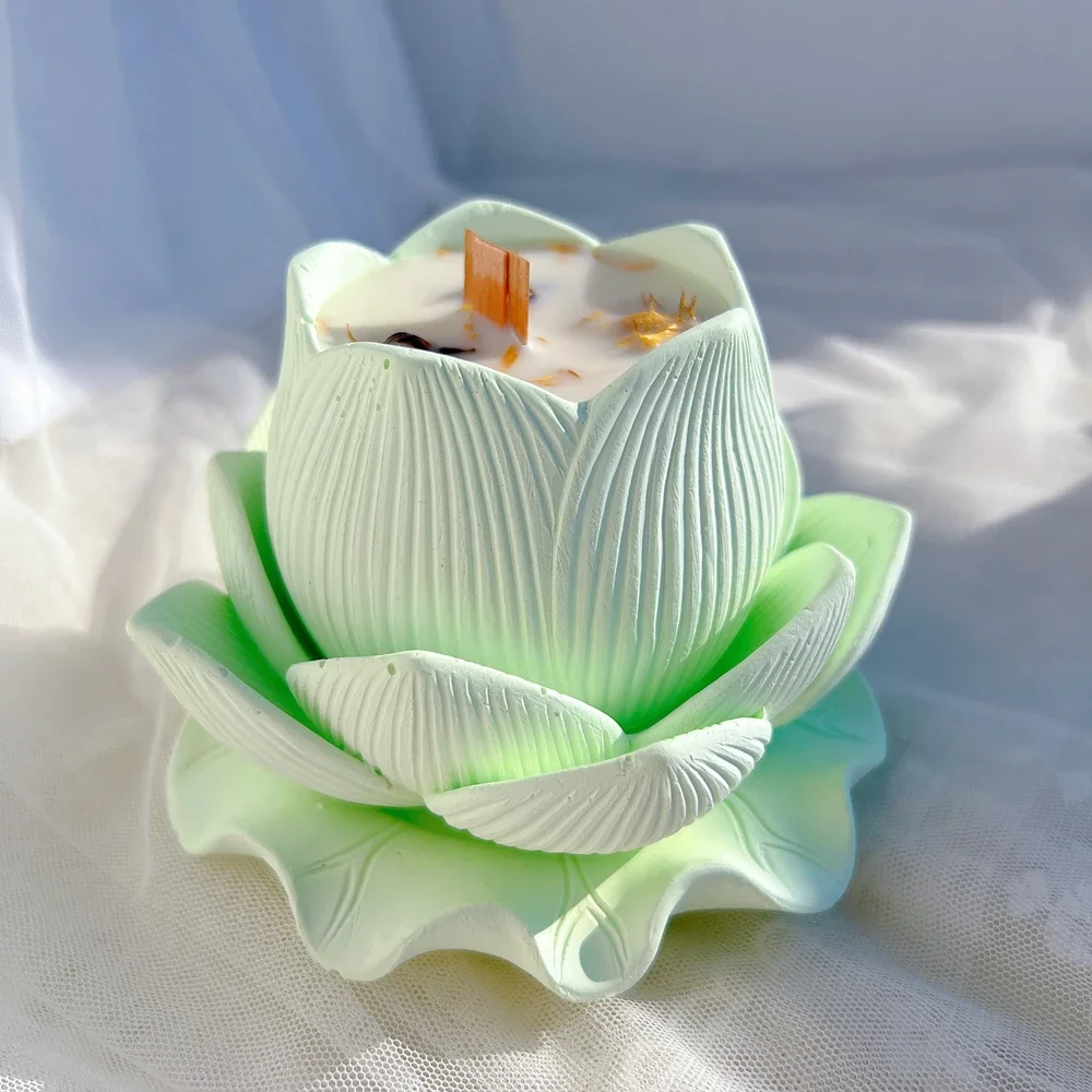 Lotus Tea Light Holder Silicone Mold Gypsum Lamp Flower Candle Holder Mould Cement Candlestick Jar Form Buddha Home Art