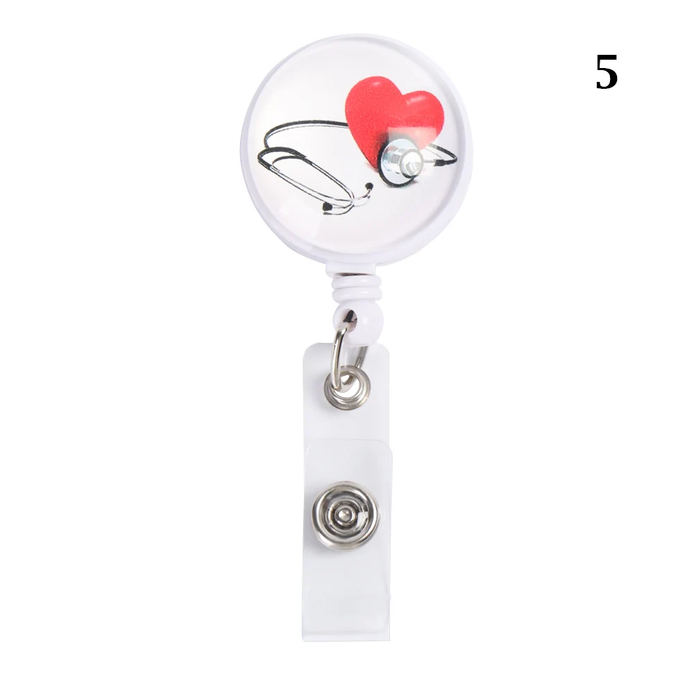 

Love Heart Stethoscope Pattern Retractable Badge Reel Clip ID Card Badge Holder for Nurse Doctor Student Anti-Lost Clip