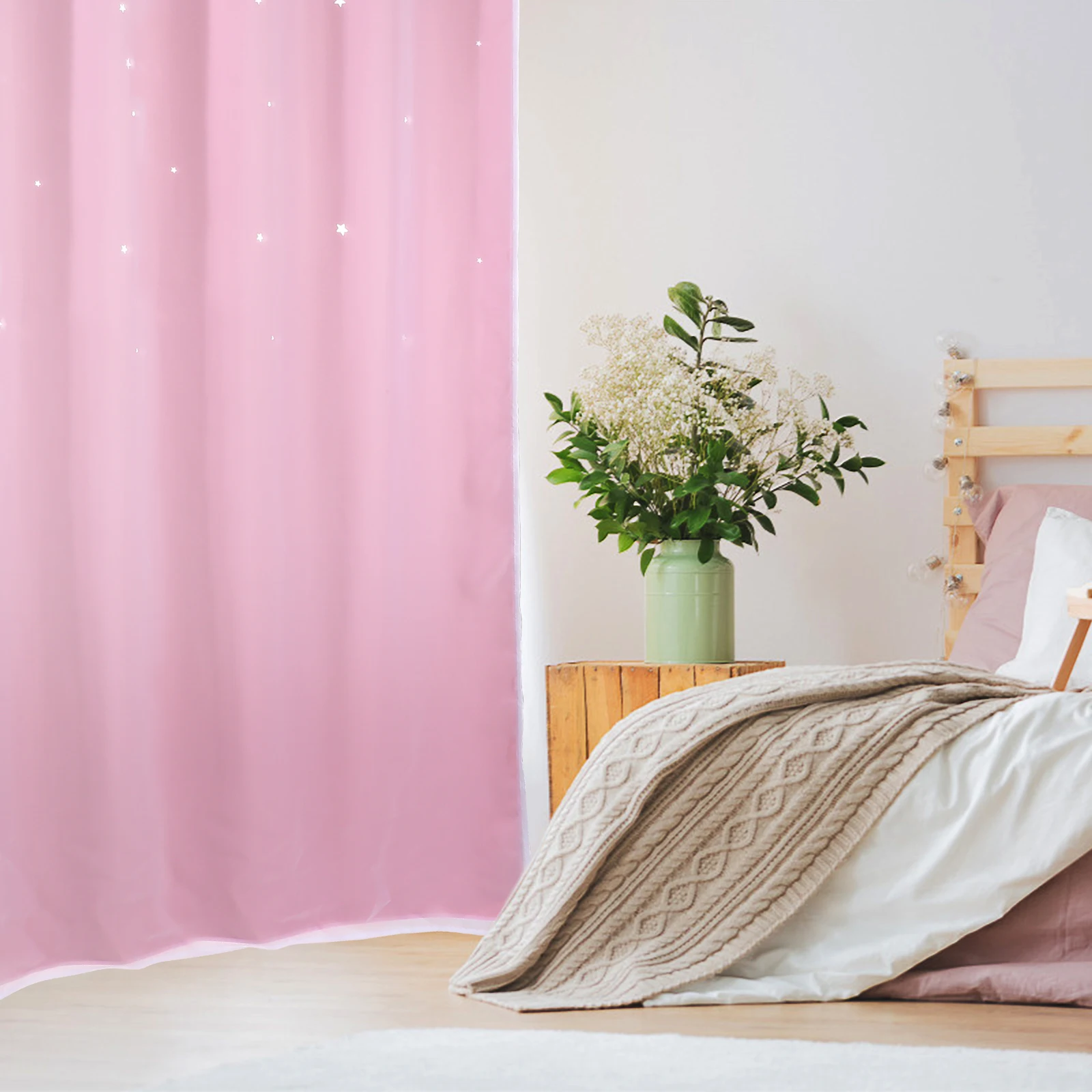 

Blackout Curtains Out Hollow Out Stars Design Tulle Overlay Pink Curtains for Bedroom Privacy Drapes Window