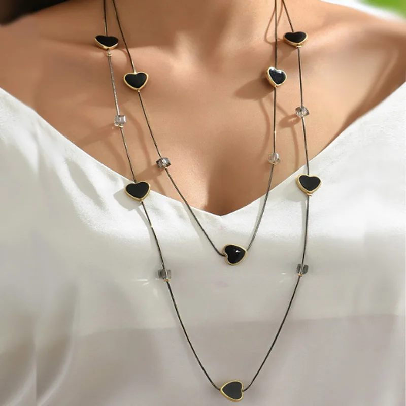 Multi Layers Black Beads Chain Long Necklaces & Pendants New Trendy Jewelry Sweater Necklace Party Dress Accessories Gift