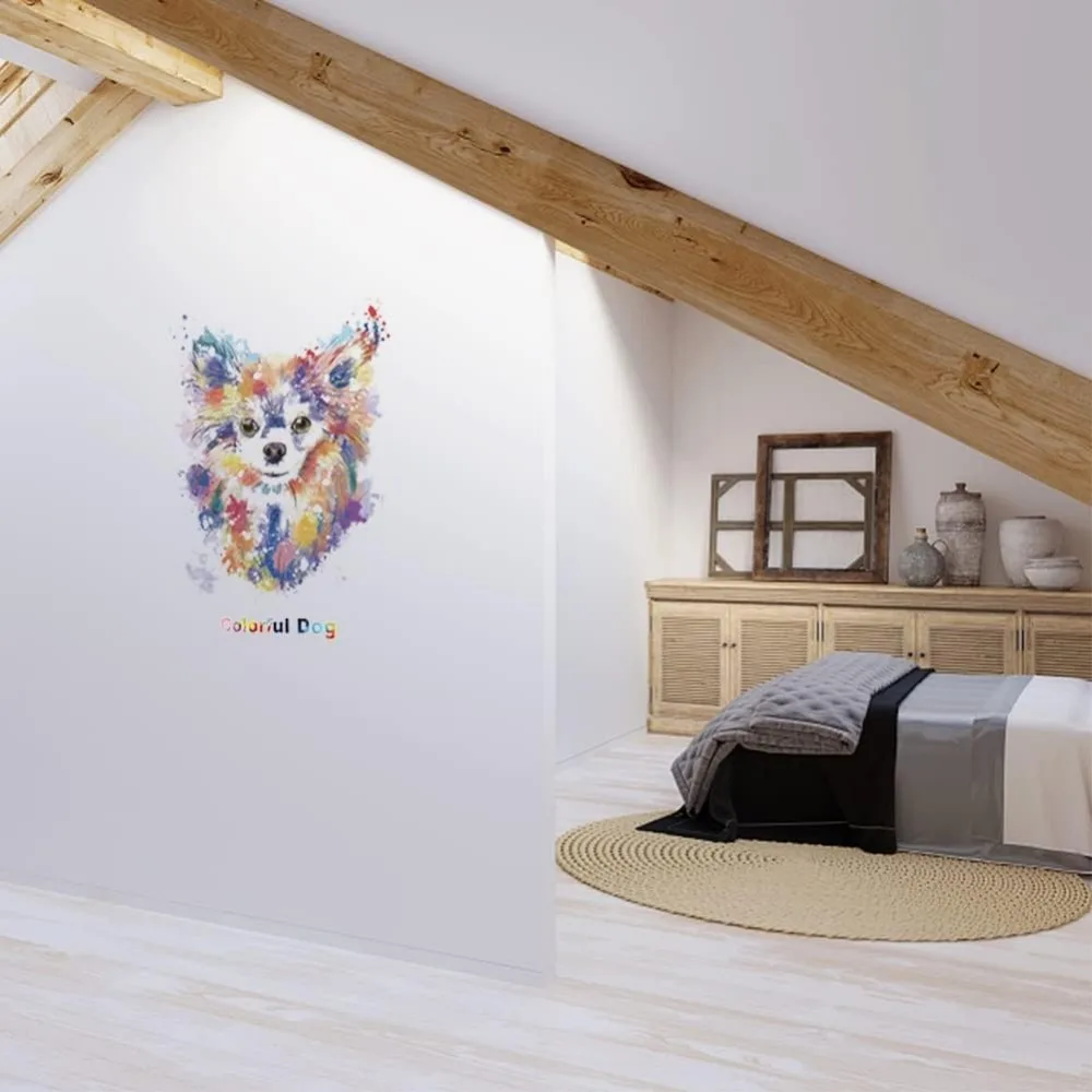 2pcs/Set 3D Watercolor Dog Wall Decal Colorful Dog Animal Vinyl Wall Stickers Removable Wall Art Stickers for Home Bedroom