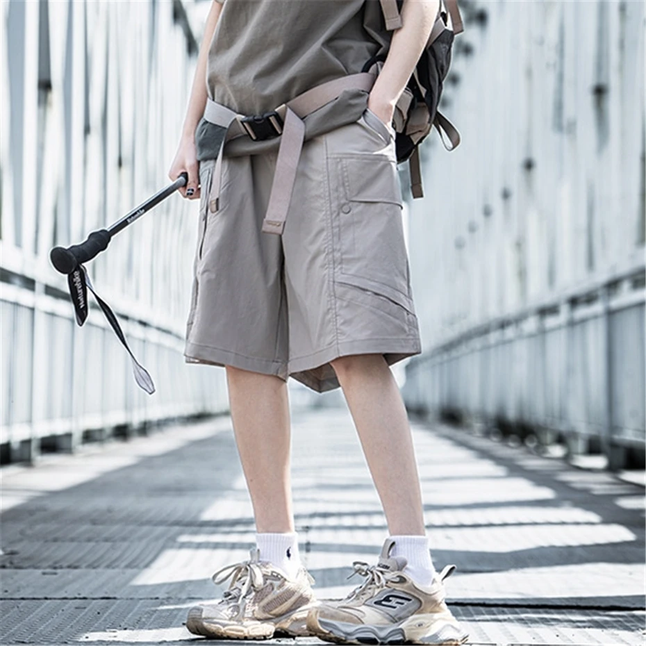 

Летние тактические короткие мужские брюки-карго в стиле панк в стиле хип-хоп, десантник с большими карманами, уличная техническая одежда, мешковатые повседневные шорты до колена, мужские