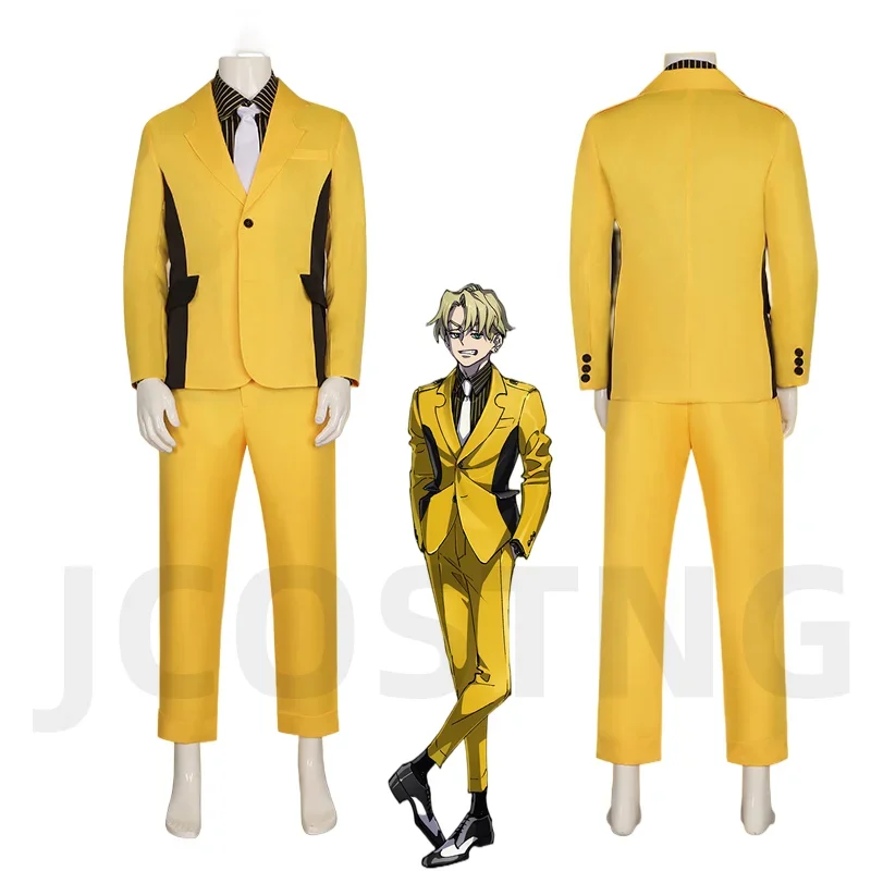 Anime Halloween Party Cosplay Csotume High Card Finn Oldman Yellow Suit Shirt Tie Unisex Adult Kid Stage Performance Uniform