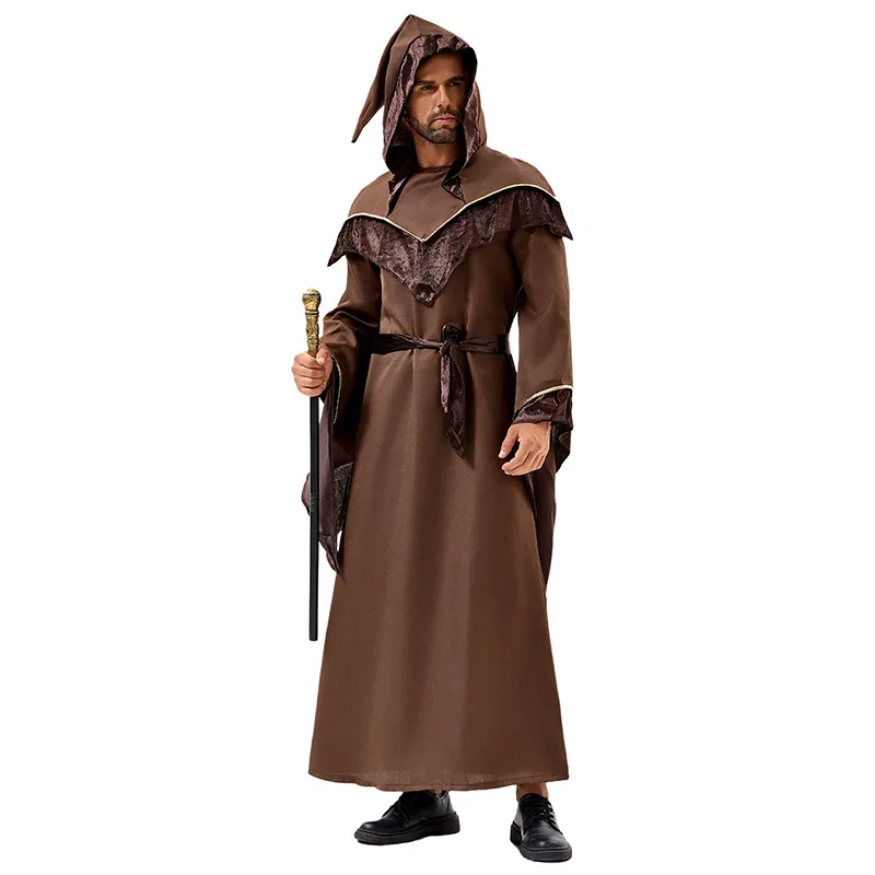 Halloween Adult Vampire Wizard Cosplay Costumes Men Robe Sorcerer Outfit Party Dress Up Stage Festival Performance Cloak Dress