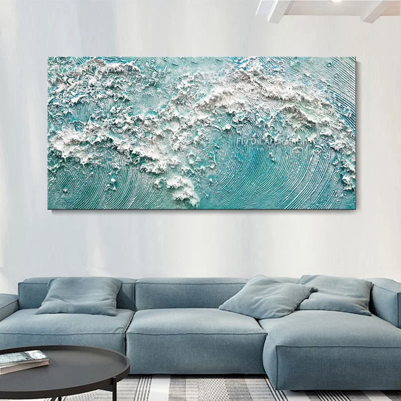 Ocean Giant Waves Scenery Surf Ocean Scape Thick Oil Painting Modern Blue Sea View Canvas Wall Art  For Living Room Home Decor