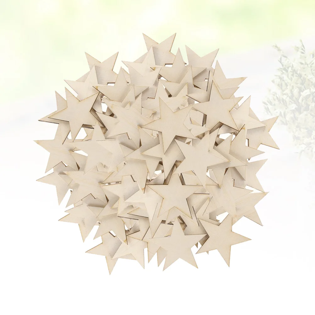 

100pcs 30Mm Wooden Five-Pointed Star Craft Pieces Diy Unpainted Wood Slices For Wedding Party Decor Festival Room Ornament Table