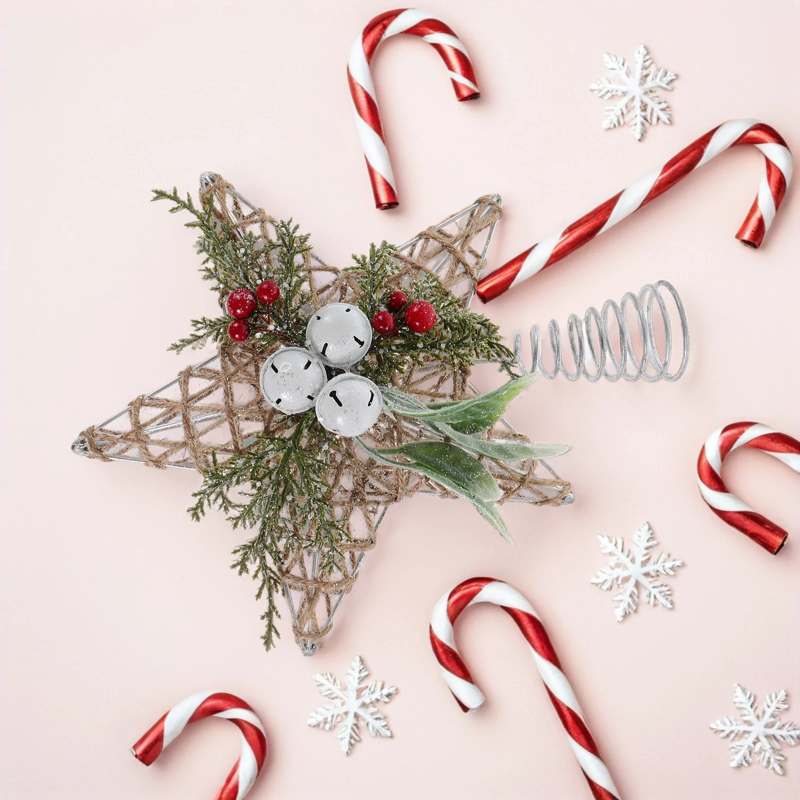 

Rustic Star Topper Christmas Decoration Bells Jute Rope Woven Stable Base Easy Install Festive Holiday Party Ornament Home