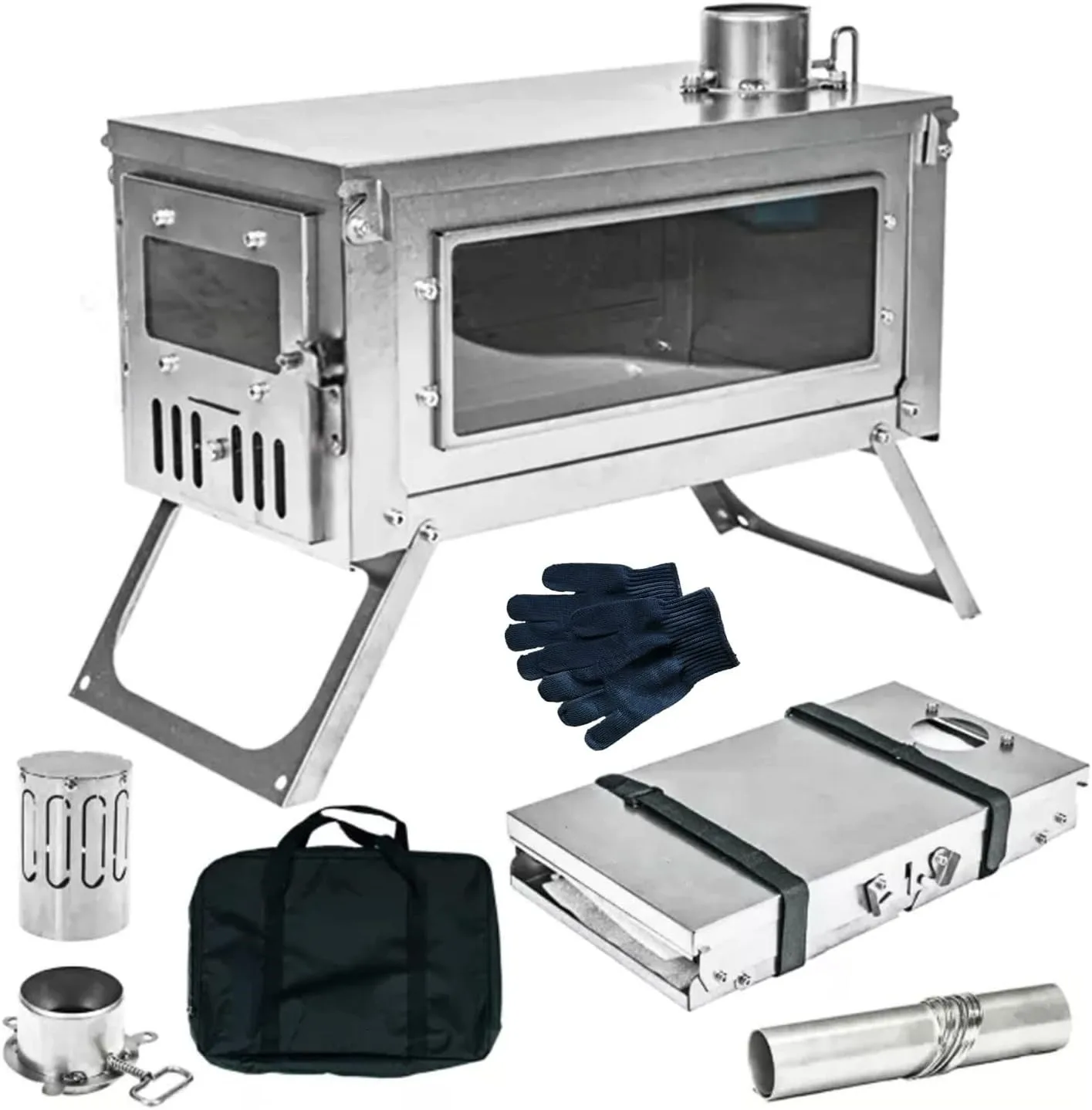 Factory Sale Portable Camping Titanium Wood Stove  Folding Tent Stove for Camping Backpacking Hunting Cooking