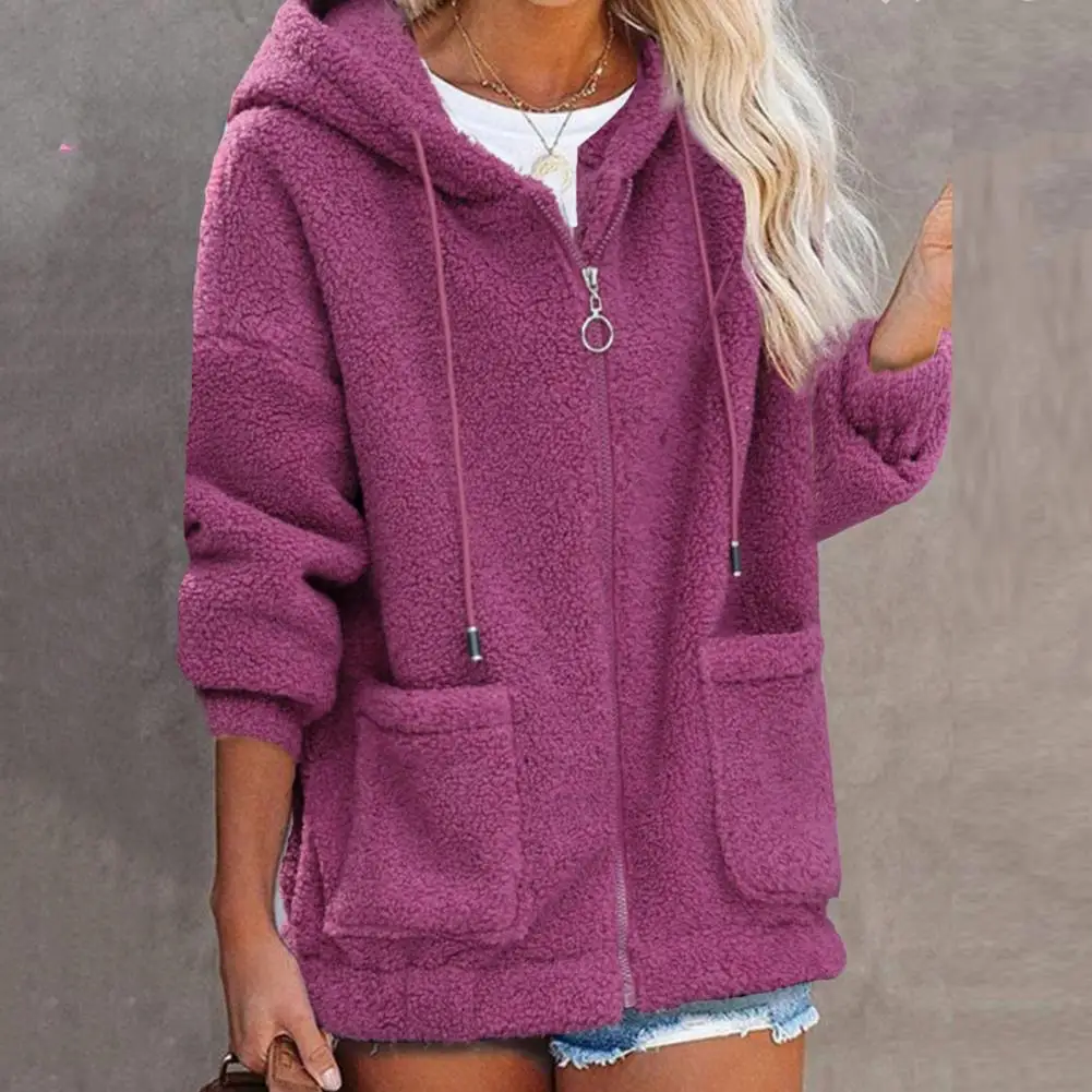 Women Plush Jacket Casual Loose 2023 Spring Warm Long Sleeve Bombers Hooded Jackets Fashion Plush Female Outwear Placket Coat