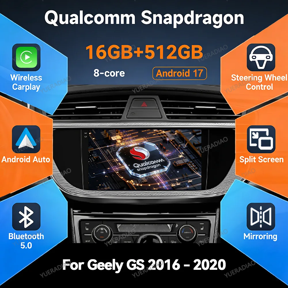 Android 17 Car Radio For Geely GS 2016 - 2020 Emgrand EC7 1 2018 - 2020 Multimedia Stereo Video Player GPS NAVI Qualcomm BT QLED