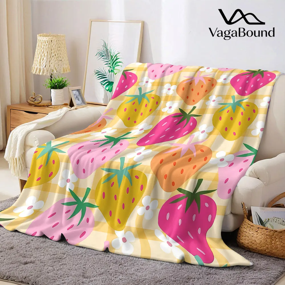 strawberry gingham yellow Flannel Blanket Warm Soft Halloween Christmas Decorative Couch Warm Cozy All-Season Gift