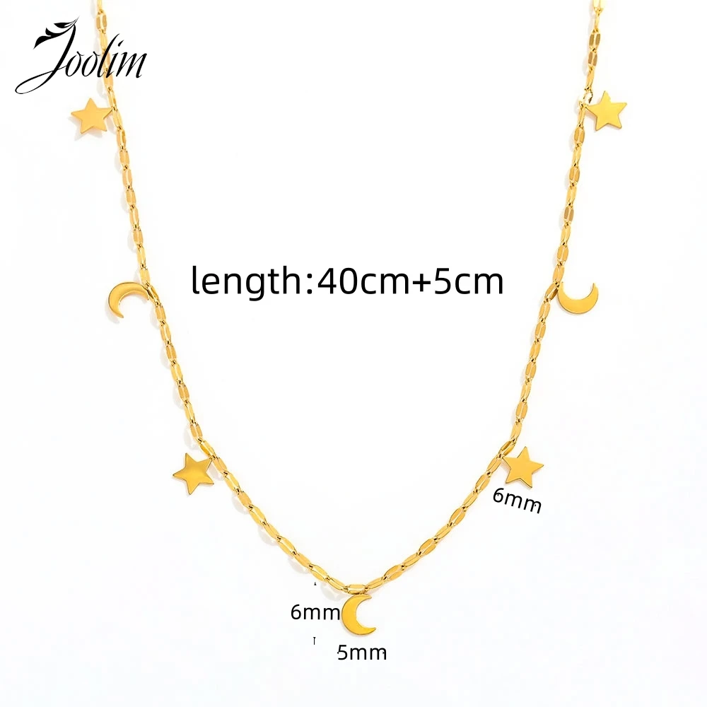 Joolim Jewelry Wholesale Designer Simple Geometric Pentacle Moon Pendant Pave  Lip Chain Stainless Steel Necklace for Women