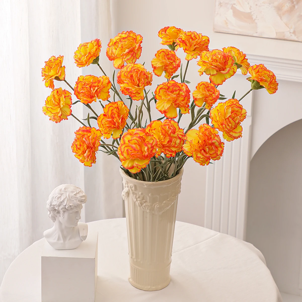 XIYA ดอกไม้ประดิษฐ์ดอกคาร์เนชั่น Bunch ดอกไม้คาร์เนชั่นช่อดอกไม้สีเหลืองสีส้มสีชมพูพืชประดิษฐ์วัสดุ PE Home Decor