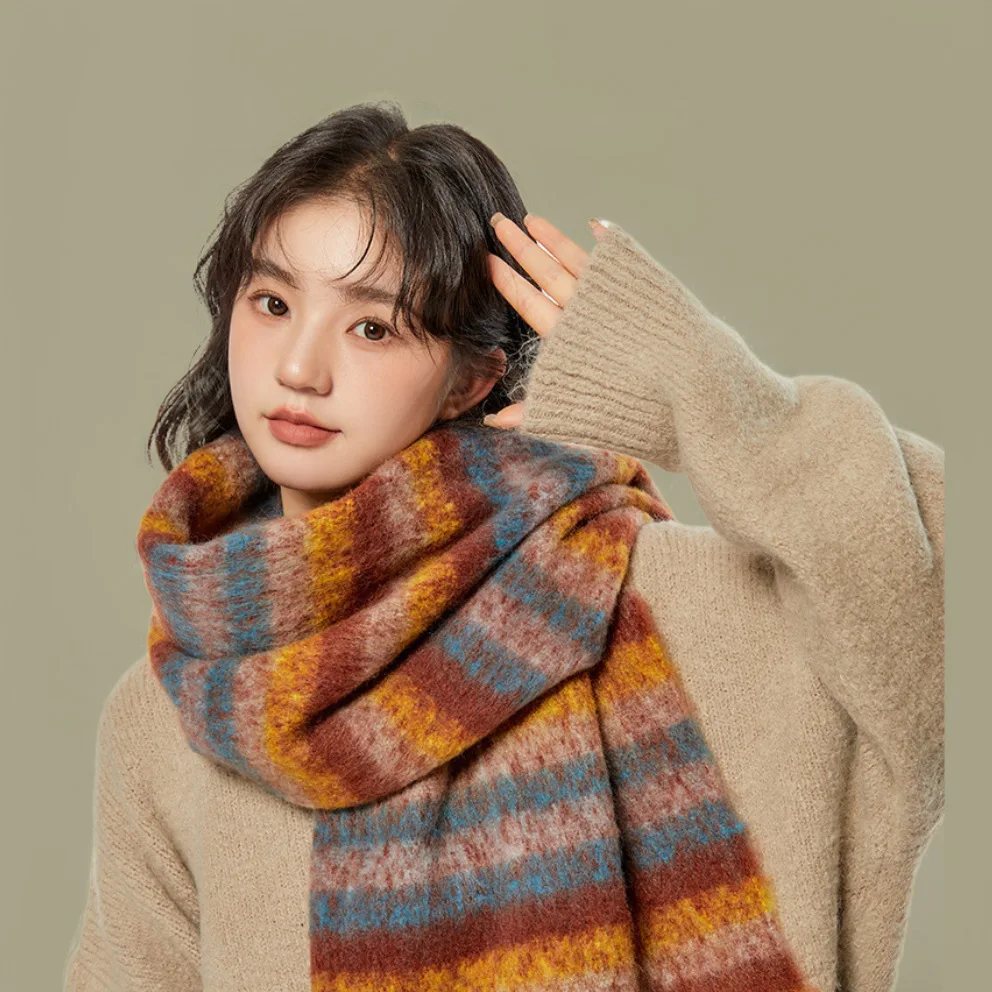 

Thickened Warm Scarf for Women Winter Versatile Neck Warmer Soft Long New Shawl Mohair Korean Retro Style