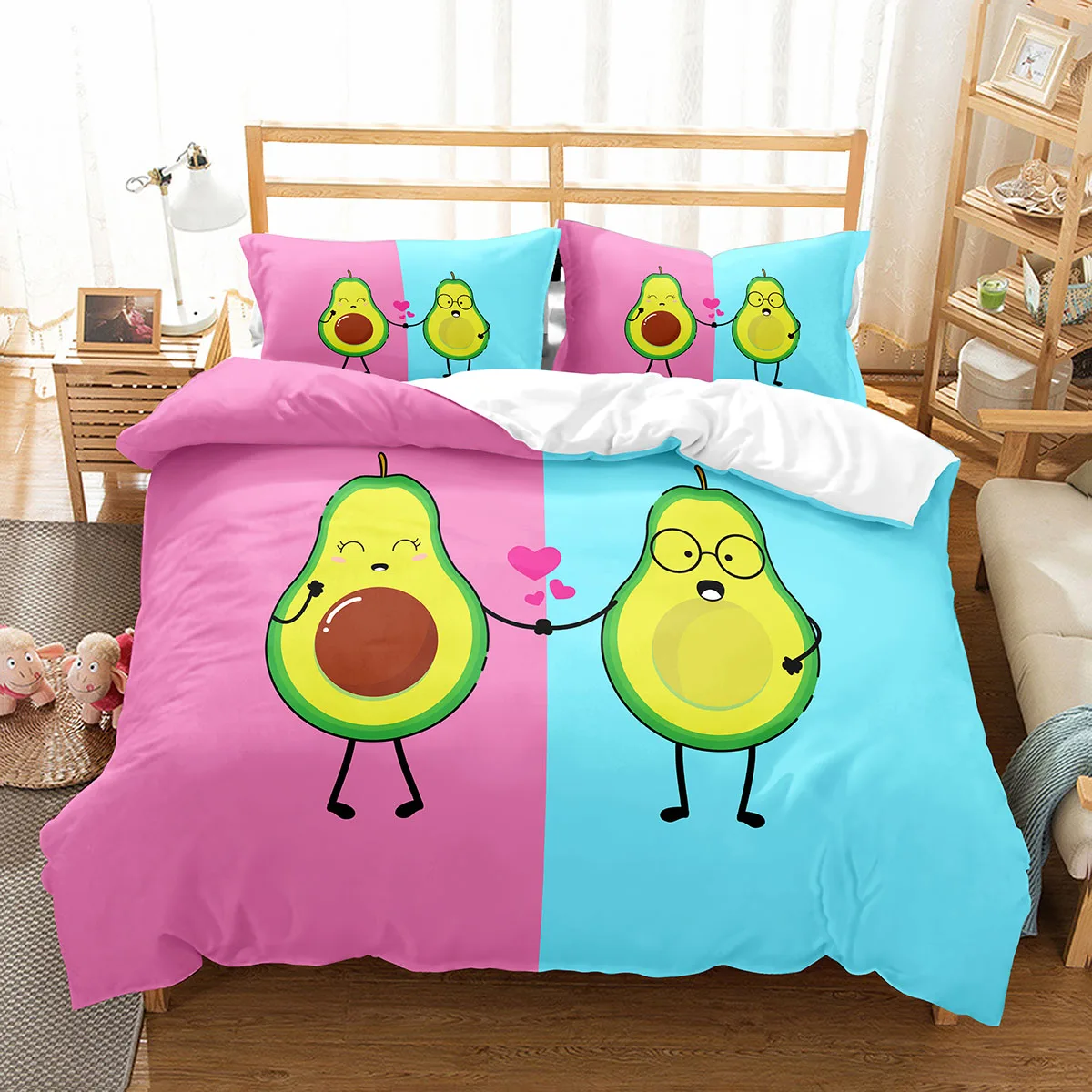 Avocado Duvet Cover Set Fresh Fruit Pattern Comforter Cover Double Single Size for Kids Teen Adults Bedding Set with Pillowcase