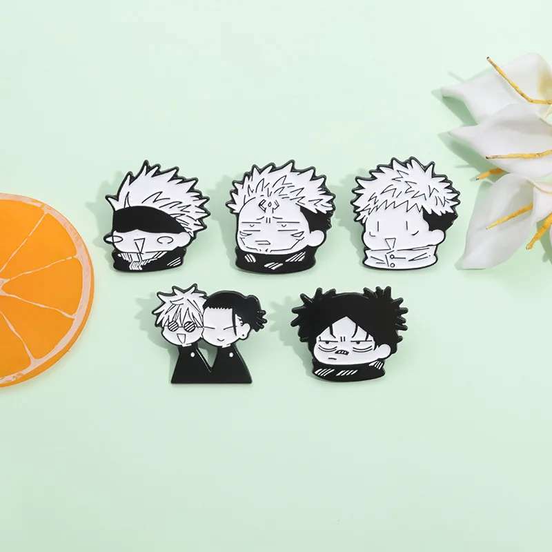 Pin esmaltado de personaje bonito, línea blanca y negra, versión Q, broche de personaje, bolso, accesorios de solapa, insignia de Metal, joyería al por mayor