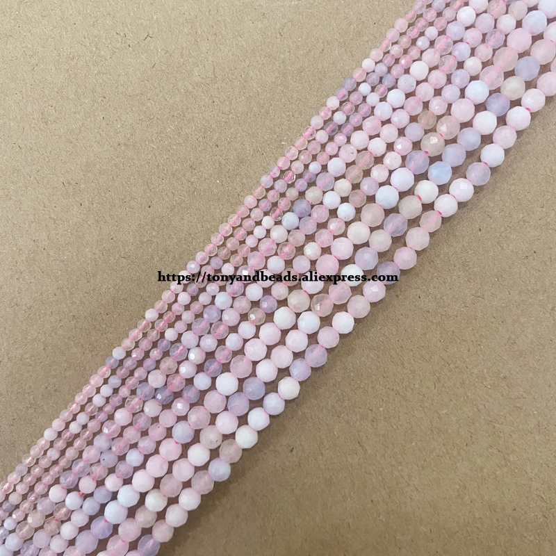 Semi-precious Stone 2 3 4MM Small Diamond Cuts Faceted Morganite Stone Round Loose Beads 15\