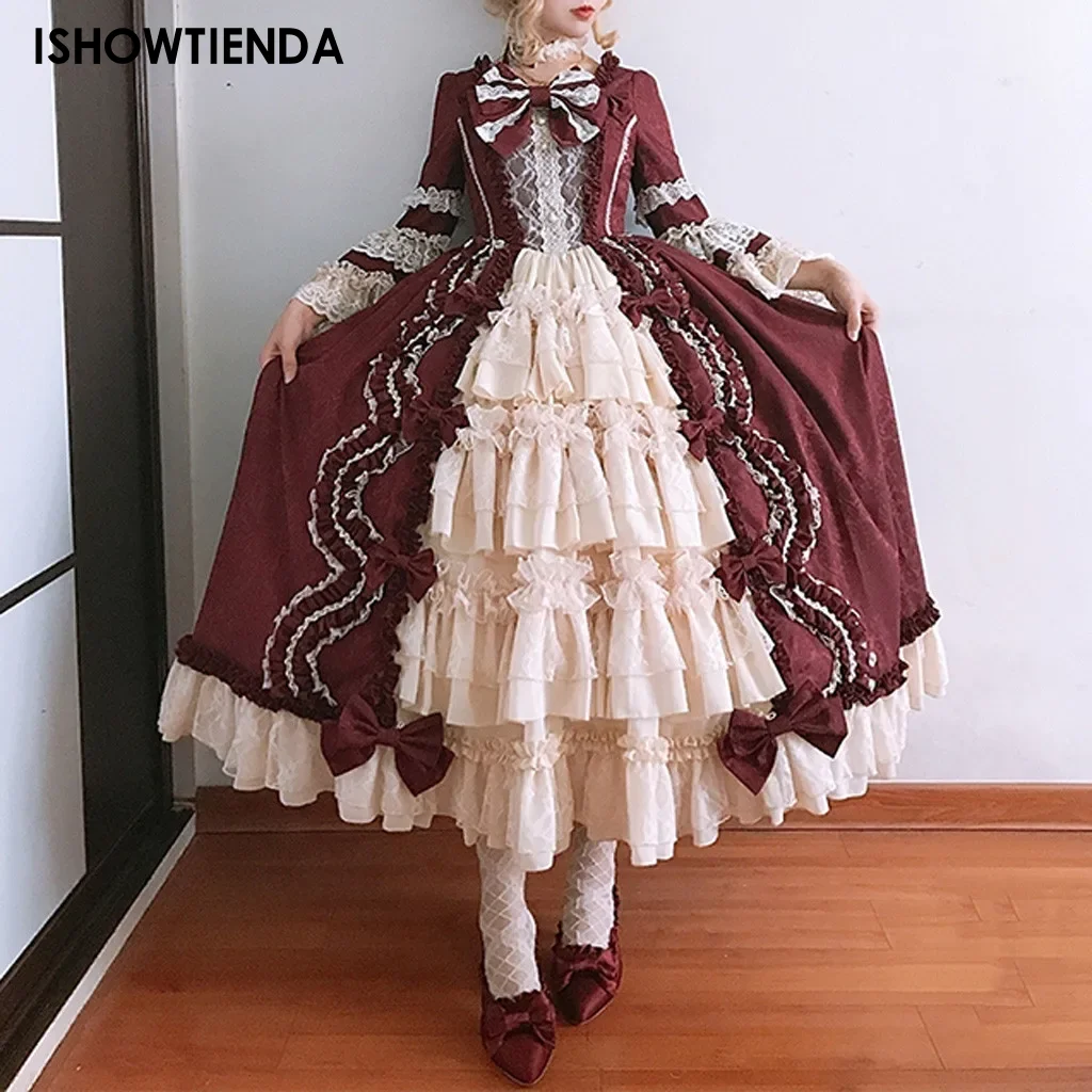 

Stylish Plus Size Dress Women Vintage Square Collar Patchwork Bow Court Dress Carnival Middle Ages Gothic Court Vintage Dresses